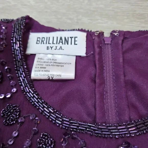 Vintage 90's Purple Beaded Short Sleeve Dress With Shoulder Pads Womens Size 2X - Picture 6 of 16